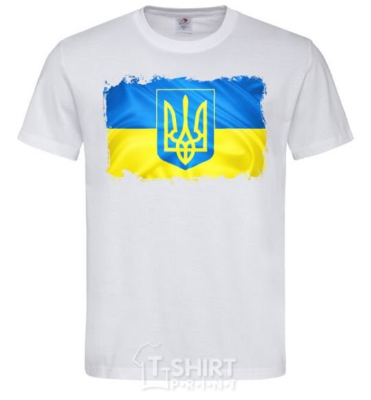 Men's T-Shirt The flag of Ukraine with scratches White фото