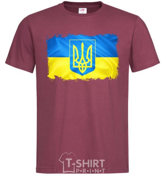Men's T-Shirt The flag of Ukraine with scratches burgundy фото