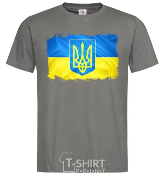 Men's T-Shirt The flag of Ukraine with scratches dark-grey фото