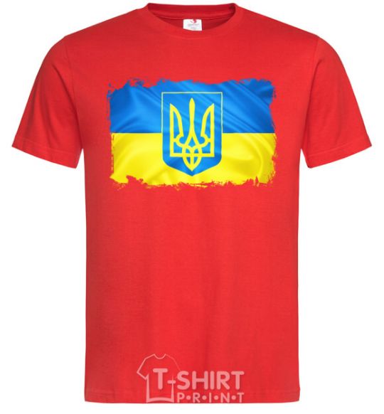 Men's T-Shirt The flag of Ukraine with scratches red фото