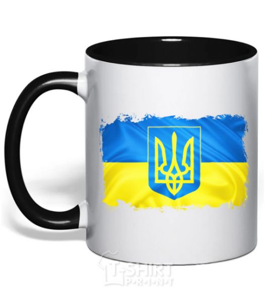 Mug with a colored handle The flag of Ukraine with scratches black фото