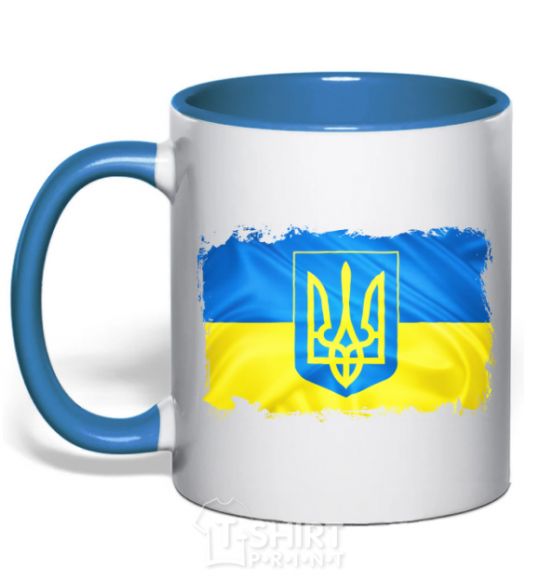 Mug with a colored handle The flag of Ukraine with scratches royal-blue фото