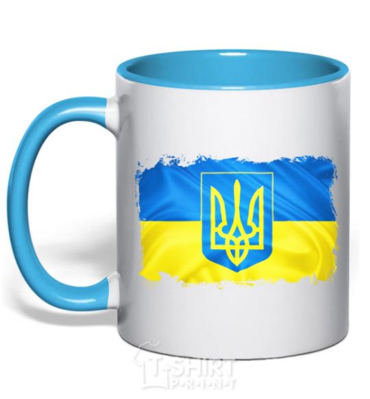 Mug with a colored handle The flag of Ukraine with scratches sky-blue фото