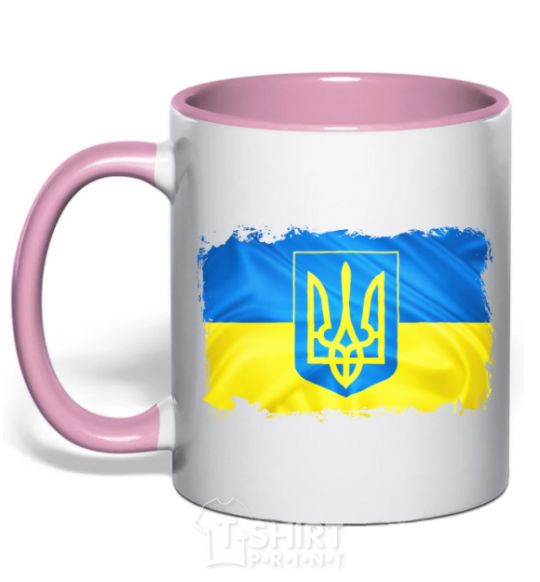 Mug with a colored handle The flag of Ukraine with scratches light-pink фото