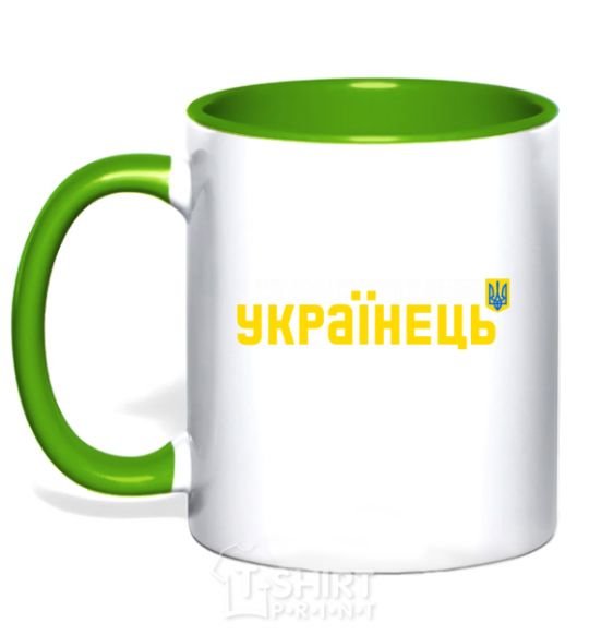 Mug with a colored handle Ukrainian kelly-green фото