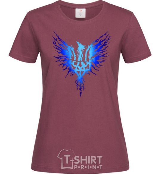 Women's T-shirt The coat of arms is a blue bird burgundy фото
