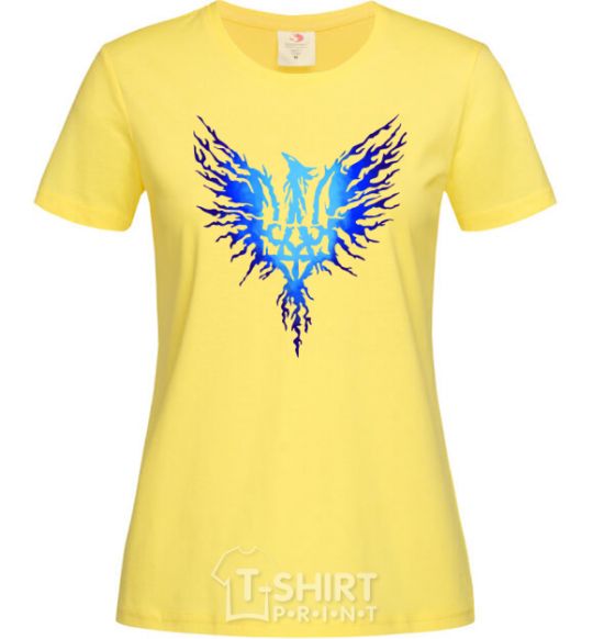 Women's T-shirt The coat of arms is a blue bird cornsilk фото