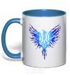 Mug with a colored handle The coat of arms is a blue bird royal-blue фото