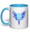 Mug with a colored handle The coat of arms is a blue bird sky-blue фото