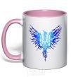 Mug with a colored handle The coat of arms is a blue bird light-pink фото