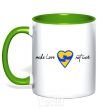 Mug with a colored handle Make love not war heart of hugs kelly-green фото