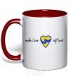 Mug with a colored handle Make love not war heart of hugs red фото