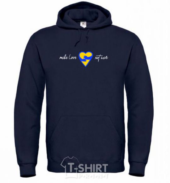 Men`s hoodie Make love not war heart of hugs navy-blue фото