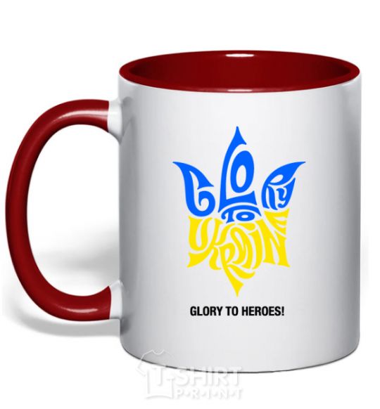 Mug with a colored handle Glory to Ukraine glory to heroes red фото