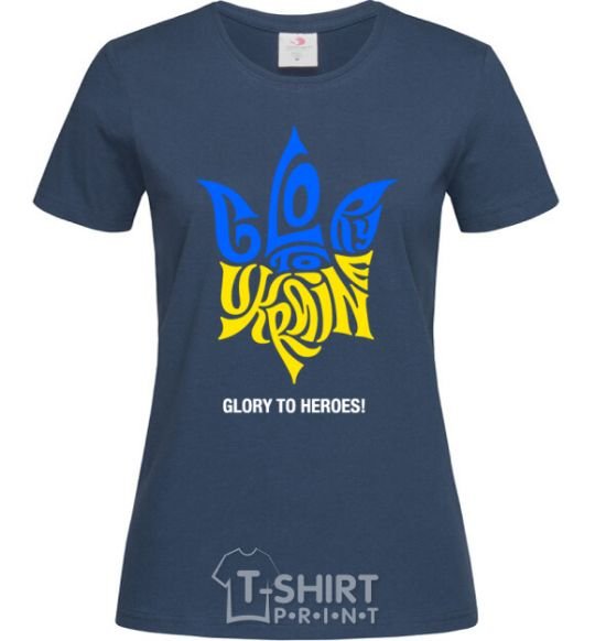 Women's T-shirt Glory to Ukraine glory to heroes navy-blue фото