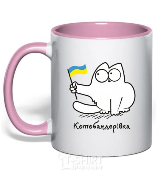 Mug with a colored handle Kotobanderivka light-pink фото