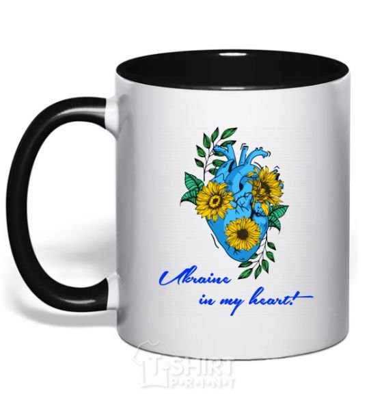 Mug with a colored handle Ukraine in my heart black фото
