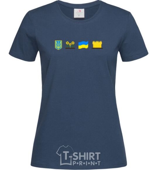 Women's T-shirt Ukraine pixel elements navy-blue фото
