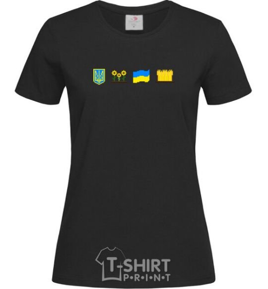 Women's T-shirt Ukraine pixel elements black фото