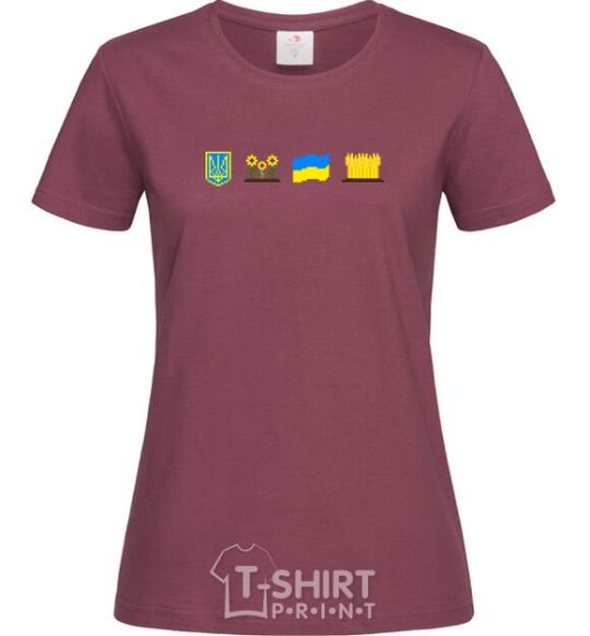 Women's T-shirt Ukraine pixel elements burgundy фото