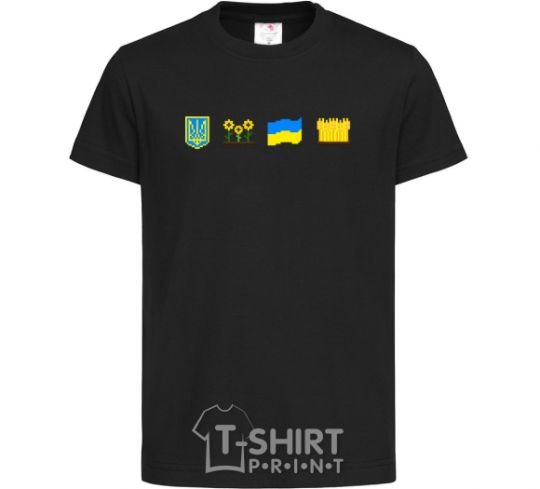 Детская футболка Ukraine pixel elements Черный фото