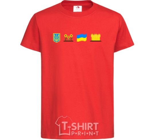 Kids T-shirt Ukraine pixel elements red фото