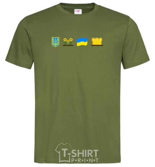 Мужская футболка Ukraine pixel elements Оливковый фото
