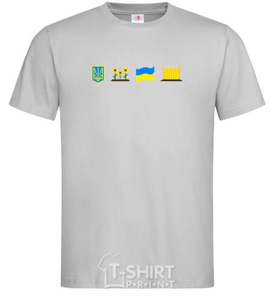 Men's T-Shirt Ukraine pixel elements grey фото