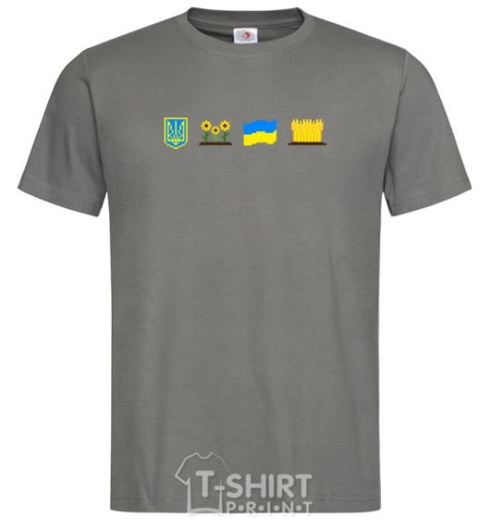 Men's T-Shirt Ukraine pixel elements dark-grey фото