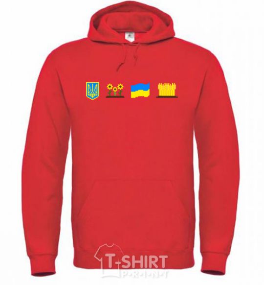 Men`s hoodie Ukraine pixel elements bright-red фото