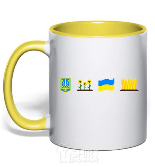 Mug with a colored handle Ukraine pixel elements yellow фото