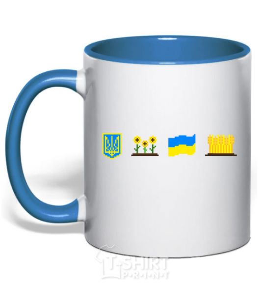 Mug with a colored handle Ukraine pixel elements royal-blue фото