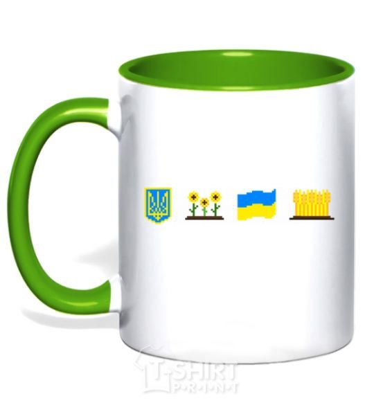 Mug with a colored handle Ukraine pixel elements kelly-green фото