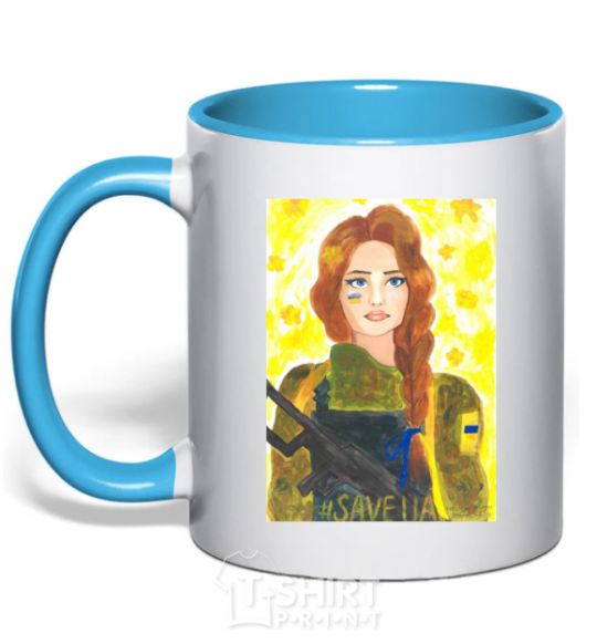 Mug with a colored handle Save UA Zakhystychna sky-blue фото