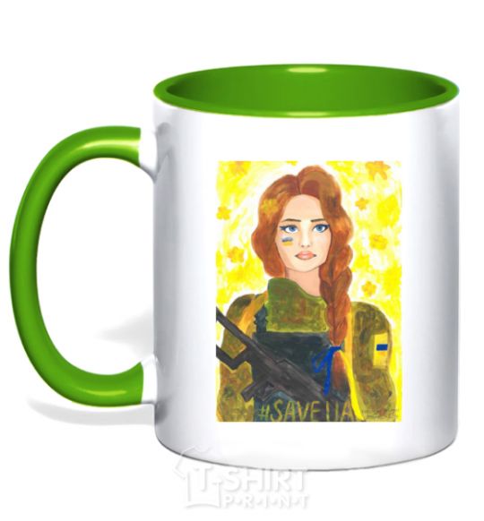 Mug with a colored handle Save UA Zakhystychna kelly-green фото