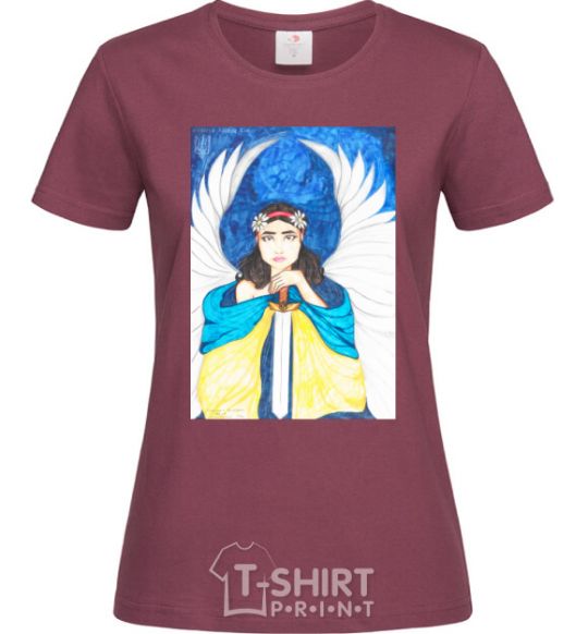 Women's T-shirt The girl is an angel of Ukraine burgundy фото