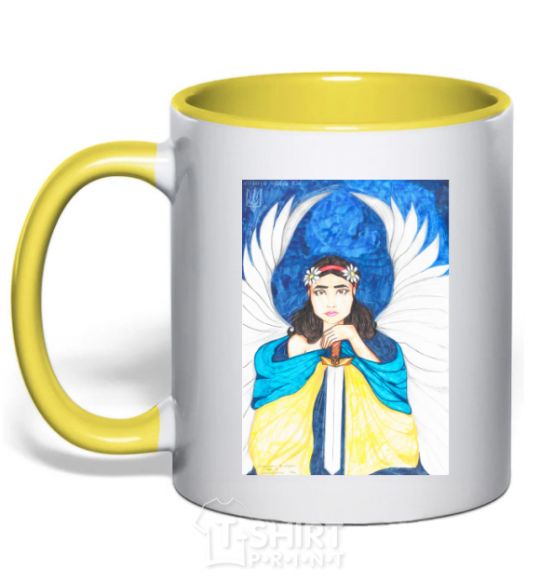 Mug with a colored handle The girl is an angel of Ukraine yellow фото