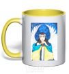 Mug with a colored handle The girl is an angel of Ukraine yellow фото