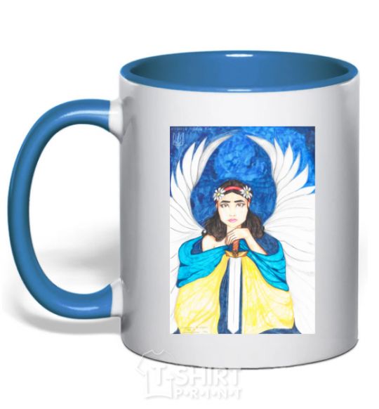 Mug with a colored handle The girl is an angel of Ukraine royal-blue фото