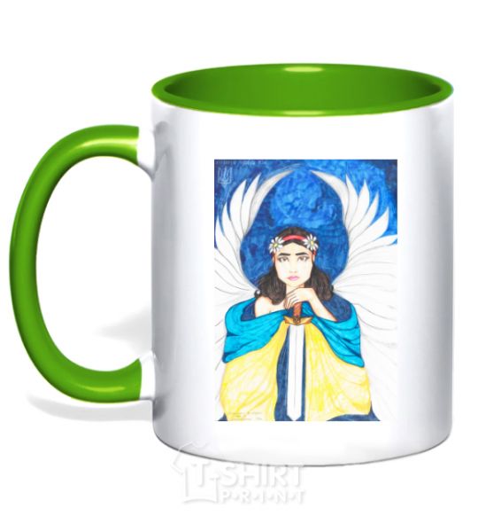 Mug with a colored handle The girl is an angel of Ukraine kelly-green фото