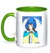 Mug with a colored handle The girl is an angel of Ukraine kelly-green фото