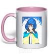 Mug with a colored handle The girl is an angel of Ukraine light-pink фото