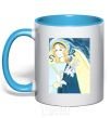 Mug with a colored handle May God protect you sky-blue фото