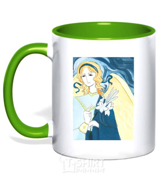 Mug with a colored handle May God protect you kelly-green фото