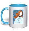 Mug with a colored handle Come back alive sky-blue фото