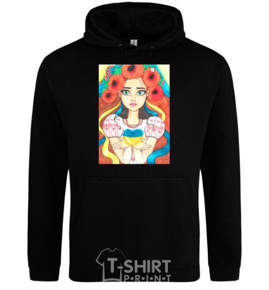 Men`s hoodie Ukrainian woman with poppies black фото