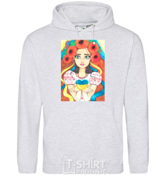 Men`s hoodie Ukrainian woman with poppies sport-grey фото