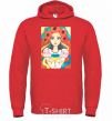 Men`s hoodie Ukrainian woman with poppies bright-red фото