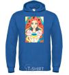 Men`s hoodie Ukrainian woman with poppies royal фото