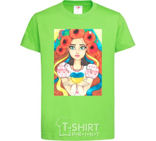 Kids T-shirt Ukrainian woman with poppies orchid-green фото